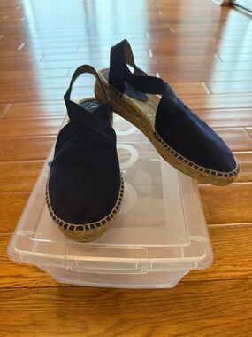 Navy Suede Espadrille Slingback Flats
